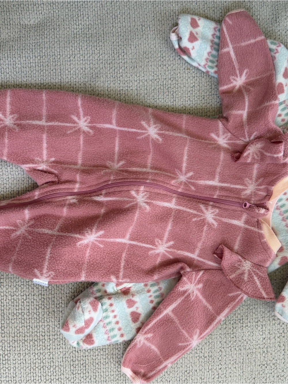 Carter's Pink Star-Grid Fleece One-Piece Footie